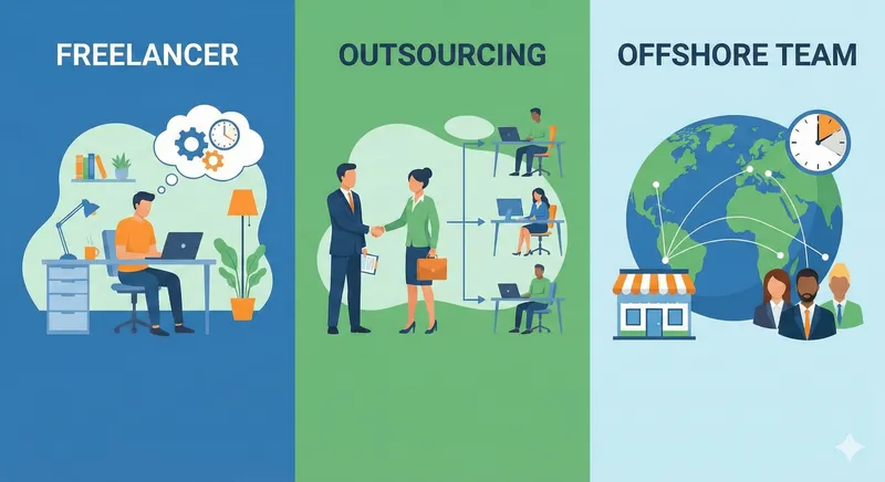 Freelancer, Outsourcing, and Offshore Team options